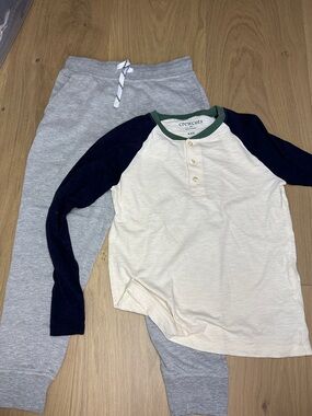 Crewcuts Ivory and Navy Raglan Henley with Heather Gray Joggers - worn twice!